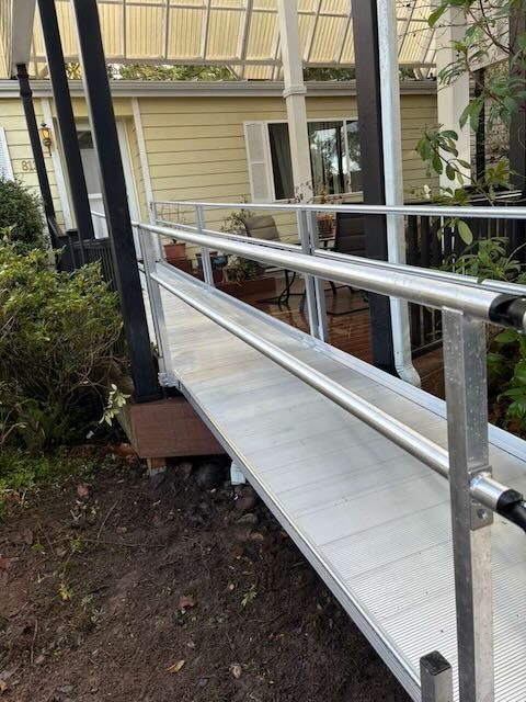 ADA ramp aerial view with landscaping